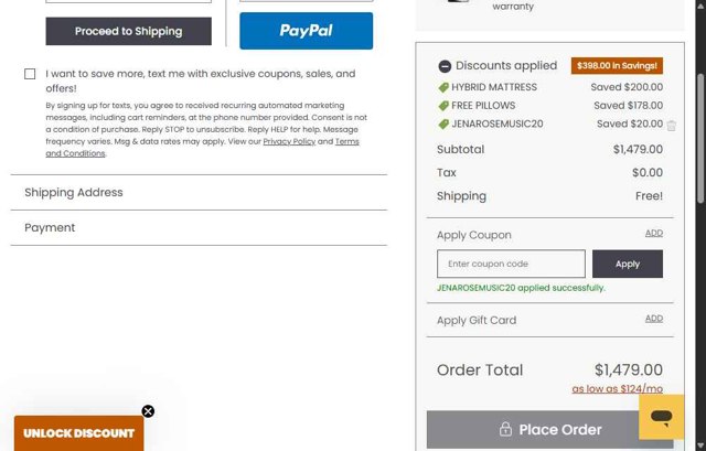 Layla Sleep checkout page showing Layla Sleep coupon code box | Screenshot taken by SimplyCodes community member on Aug 31, 2025
