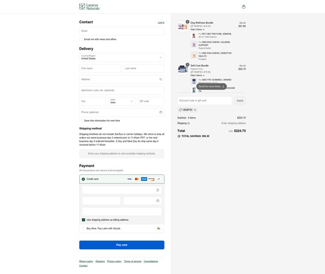 Lazarus Naturals checkout page showing Lazarus Naturals discount code box | Screenshot taken by SimplyCodes community member on Aug 19, 2025