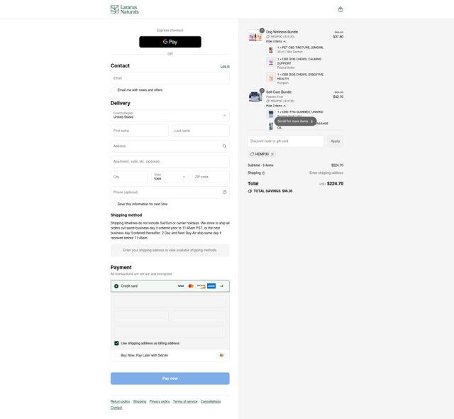 Lazarus Naturals checkout page showing Lazarus Naturals discount code box | Screenshot taken by SimplyCodes community member on Aug 26, 2025