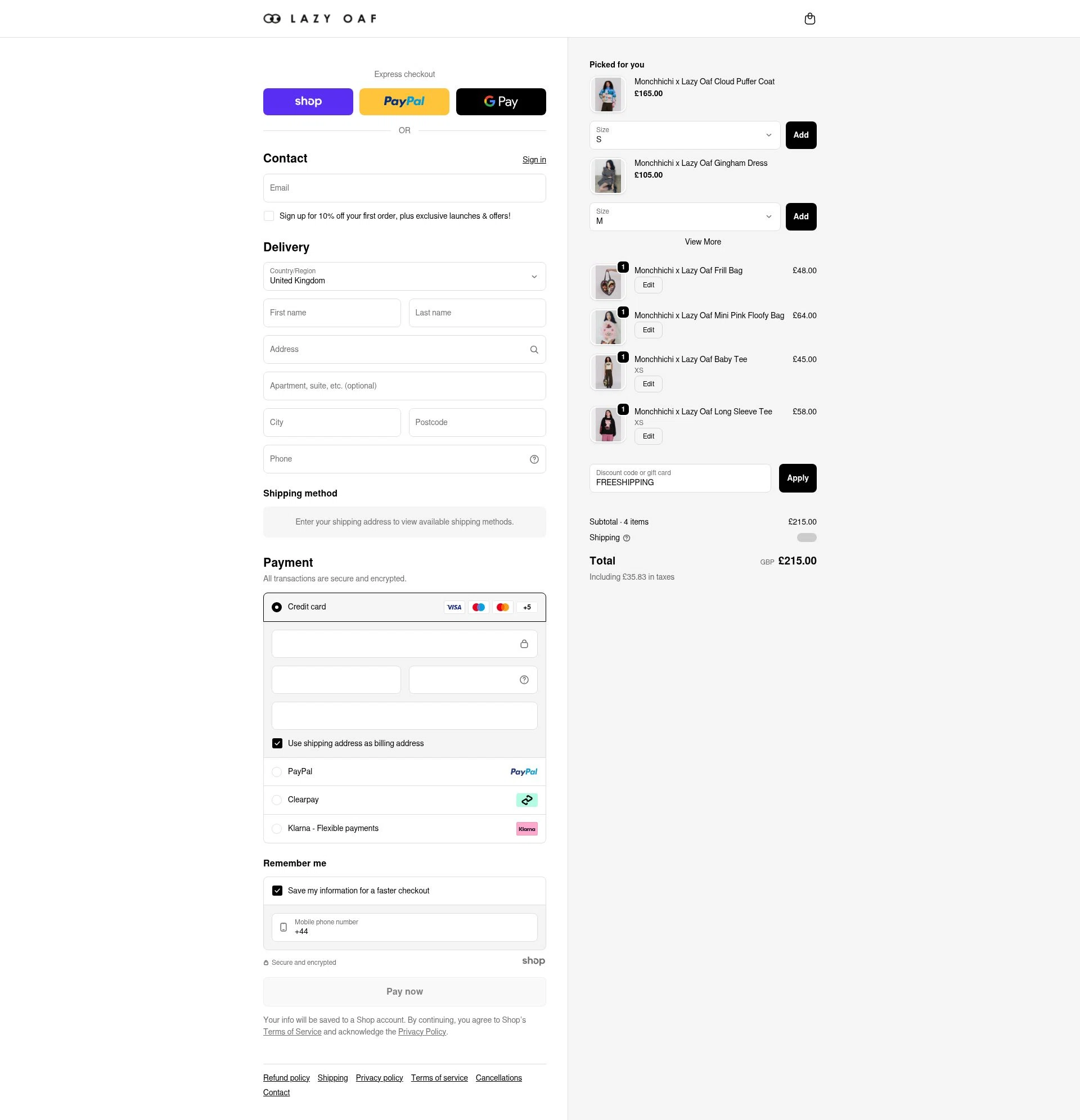 Lazy Oaf checkout page showing Lazy Oaf discount code box | Screenshot taken by SimplyCodes community member on Jan 20, 2026