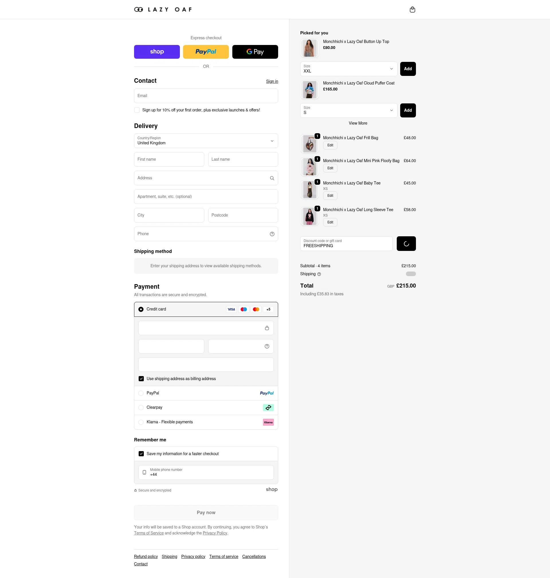 Lazy Oaf checkout page showing Lazy Oaf discount code box | Screenshot taken by SimplyCodes community member on Jan 25, 2026