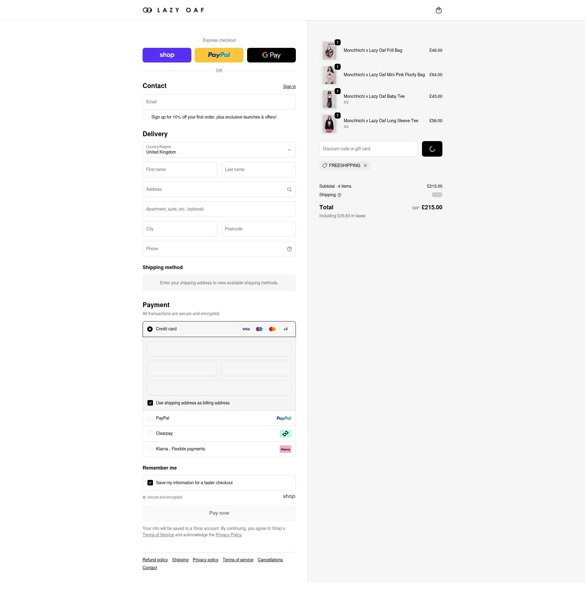 Lazy Oaf checkout page showing Lazy Oaf discount code box | Screenshot taken by SimplyCodes community member on Jan 10, 2026