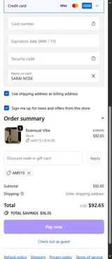 AMY15 coupon verification screenshot