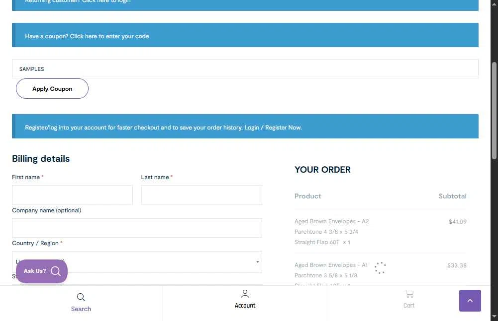 LCI Paper checkout page showing LCI Paper promo code box | Screenshot taken by SimplyCodes community member on Oct 8, 2025