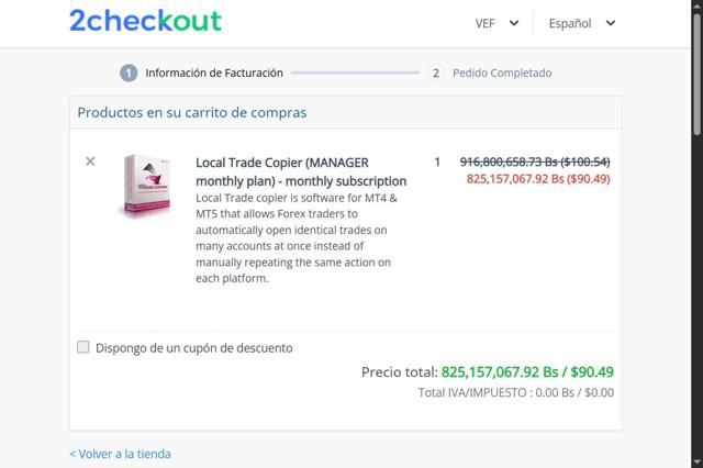 Local Trade Copier checkout page showing Local Trade Copier promo code box | Screenshot taken by SimplyCodes community member on May 9, 2025