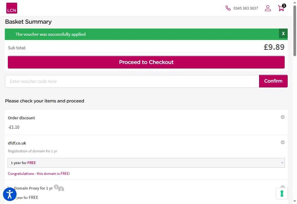 LCN.com checkout page showing LCN.com promo code box | Screenshot taken by SimplyCodes community member on Jan 22, 2026