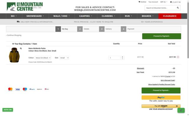 LD Mountain Centre checkout page showing LD Mountain Centre discount code box | Screenshot taken by SimplyCodes community member on Sep 7, 2025
