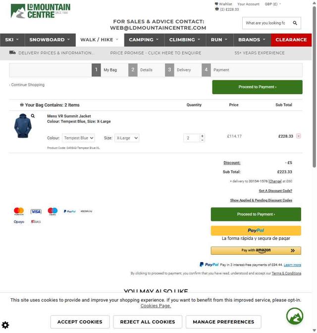 LD Mountain Centre checkout page showing LD Mountain Centre discount code box | Screenshot taken by SimplyCodes community member on Jul 12, 2025