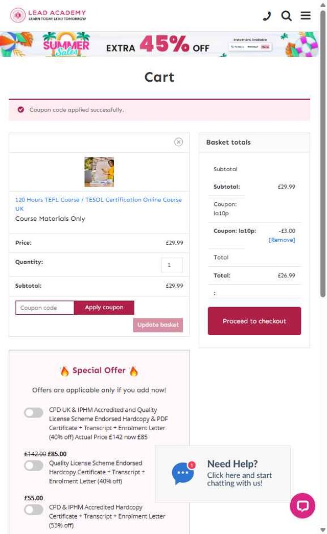 Lead Academy checkout page showing Lead Academy coupon code box | Screenshot taken by SimplyCodes community member on Aug 27, 2025