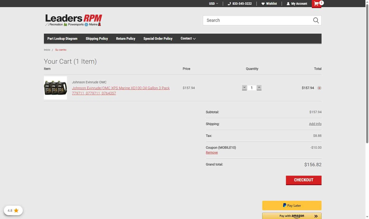 Leaders RPM Shop checkout page showing Leaders RPM Shop promo code box | Screenshot taken by SimplyCodes community member on Sep 18, 2025