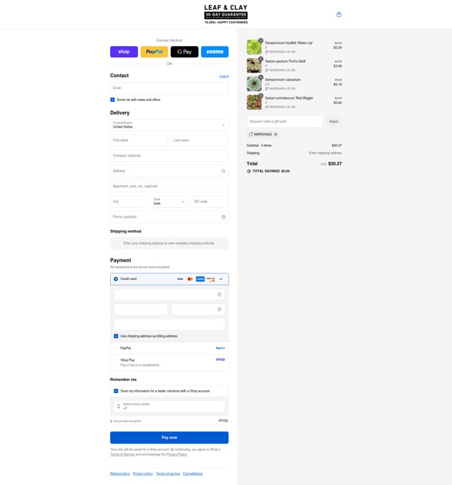 Leaf and Clay checkout page showing Leaf and Clay discount code box | Screenshot taken by SimplyCodes community member on Aug 31, 2025