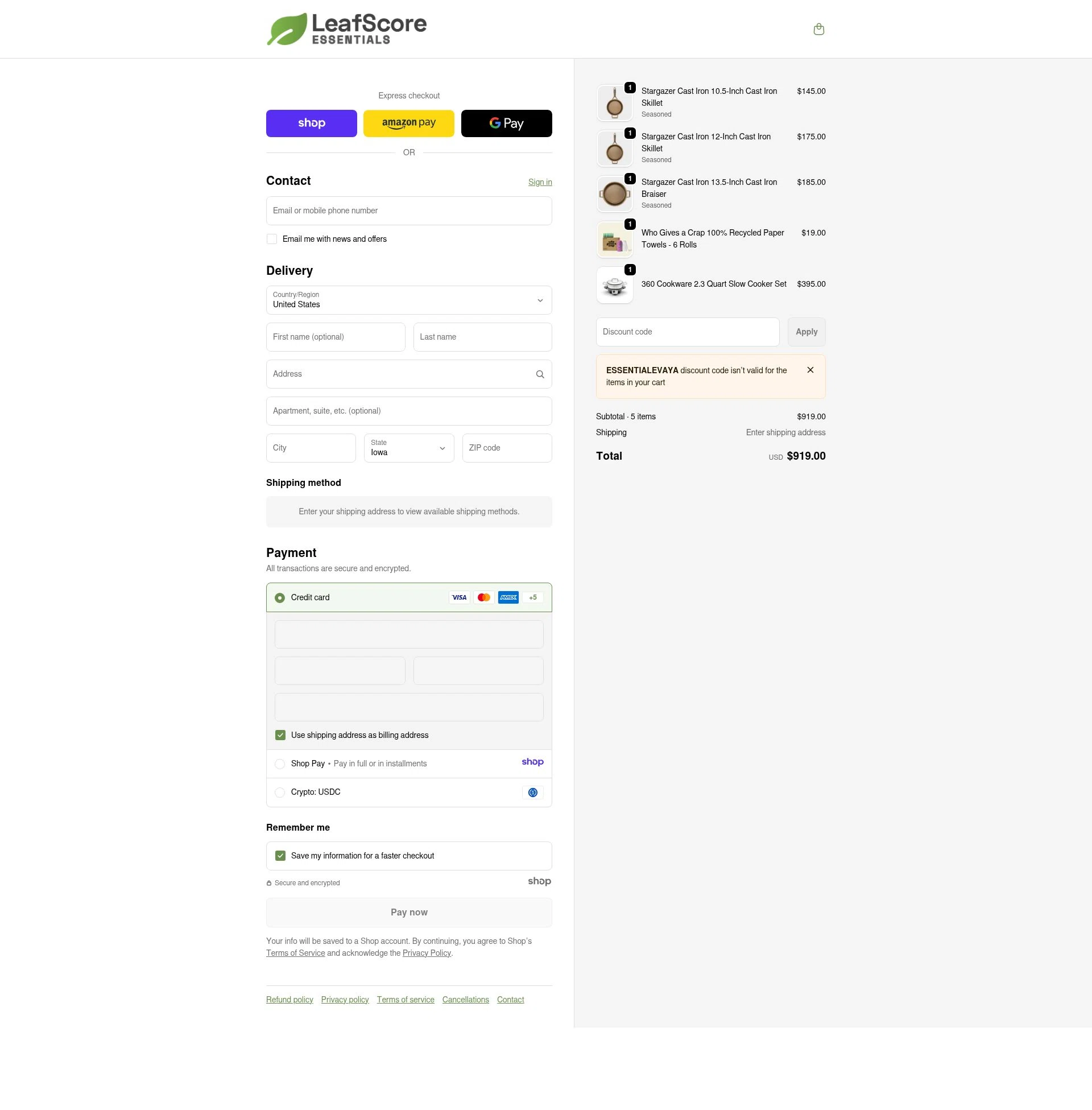 LeafScore checkout page showing LeafScore promo code box | Screenshot taken by SimplyCodes community member on Dec 30, 2025