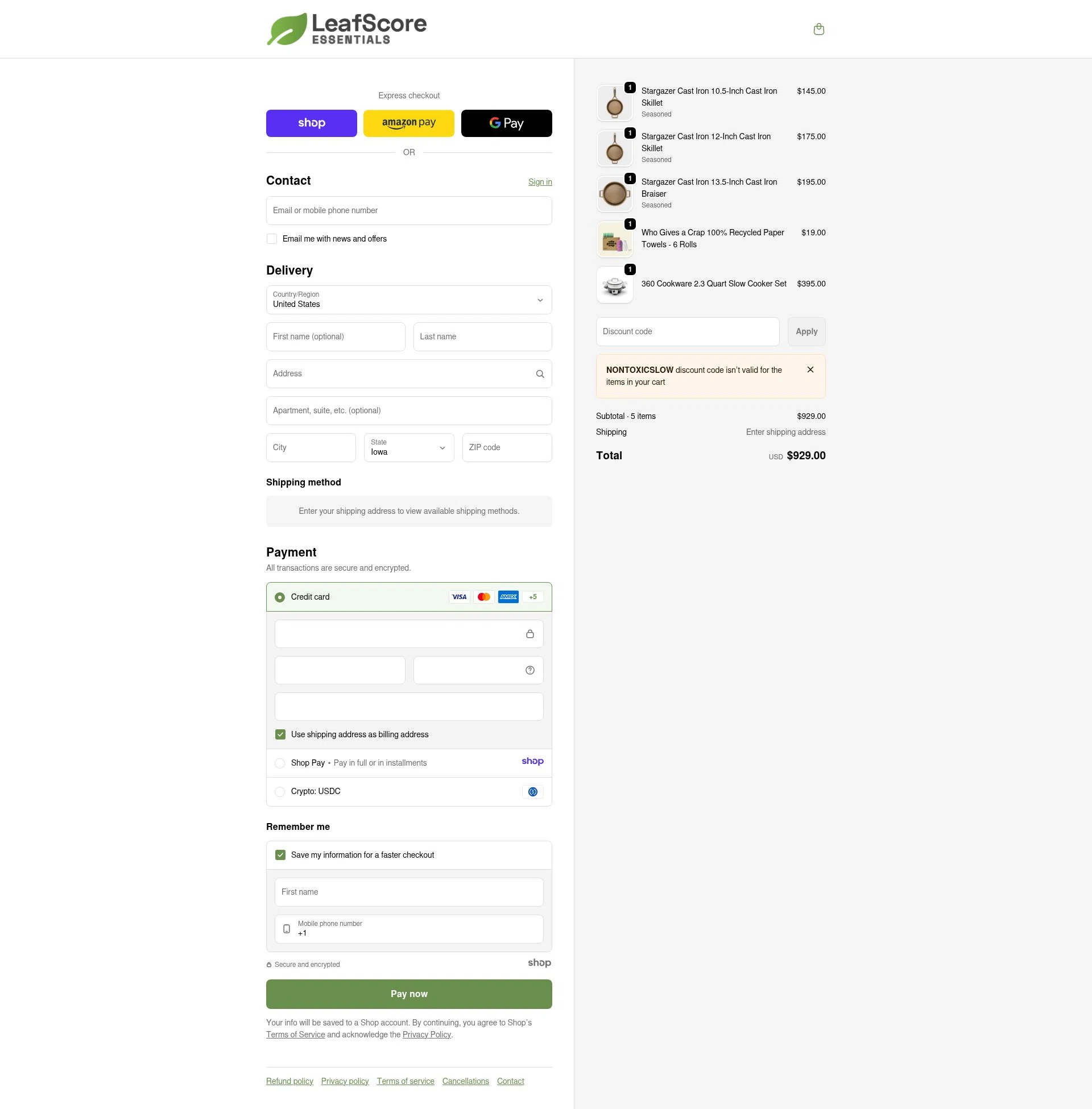 LeafScore checkout page showing LeafScore promo code box | Screenshot taken by SimplyCodes community member on Jan 4, 2026