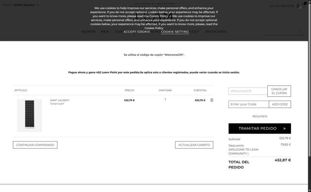 Leam checkout page showing Leam promo code box | Screenshot taken by SimplyCodes community member on Sep 27, 2025