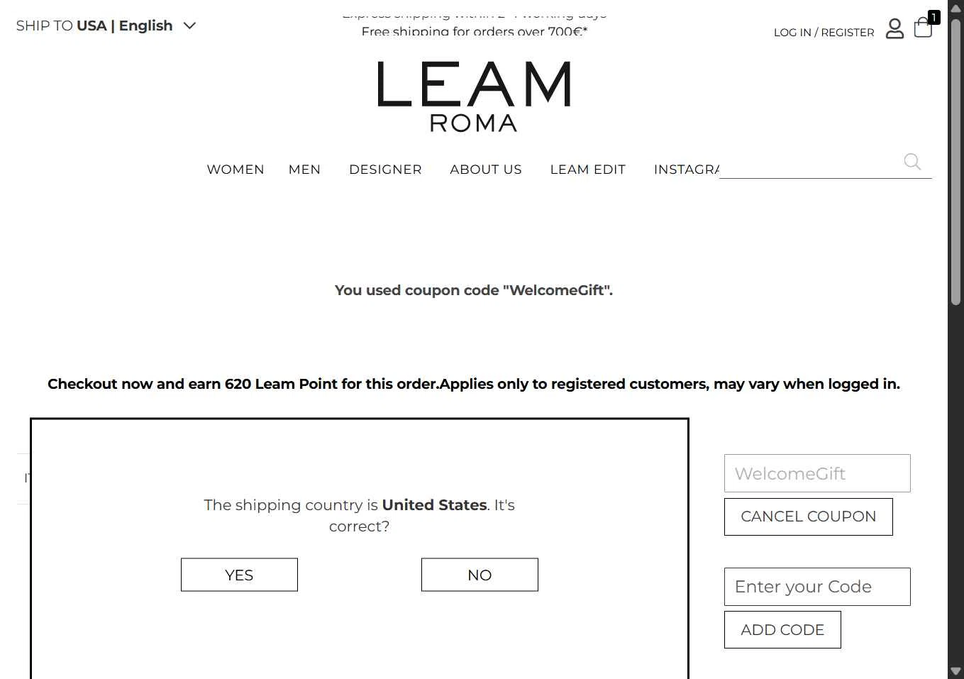 Leam checkout page showing Leam promo code box | Screenshot taken by SimplyCodes community member on May 16, 2025