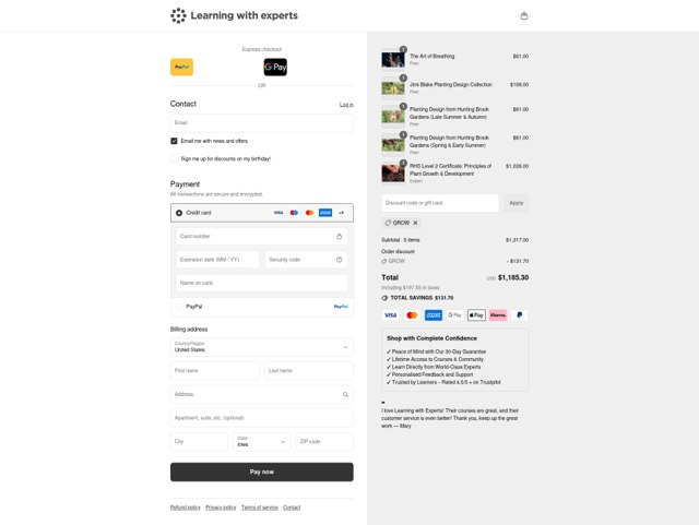 Learning with experts checkout page showing Learning with experts promo code box | Screenshot taken by SimplyCodes community member on Sep 3, 2025