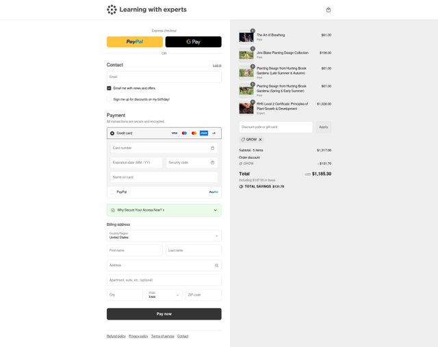 Learning with experts checkout page showing Learning with experts promo code box | Screenshot taken by SimplyCodes community member on Aug 30, 2025