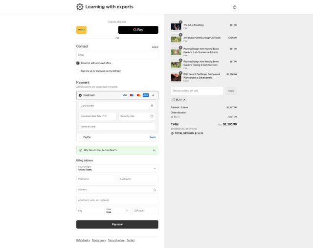 Learning with experts checkout page showing Learning with experts promo code box | Screenshot taken by SimplyCodes community member on Aug 26, 2025