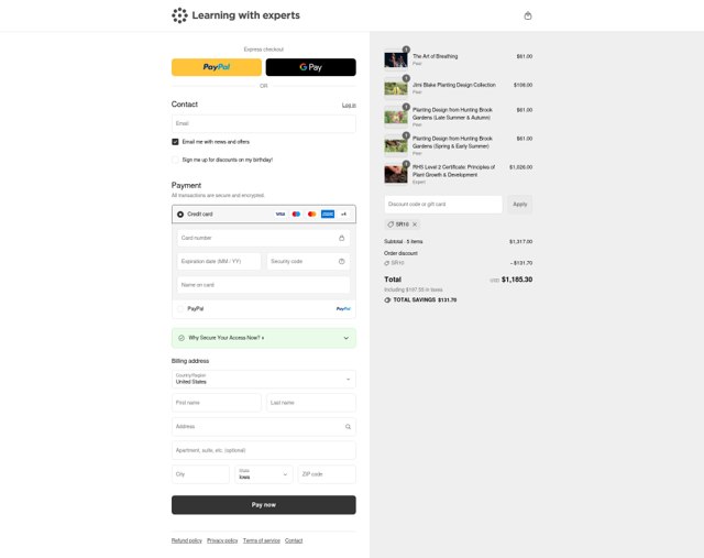 Learning with experts checkout page showing Learning with experts promo code box | Screenshot taken by SimplyCodes community member on Aug 30, 2025