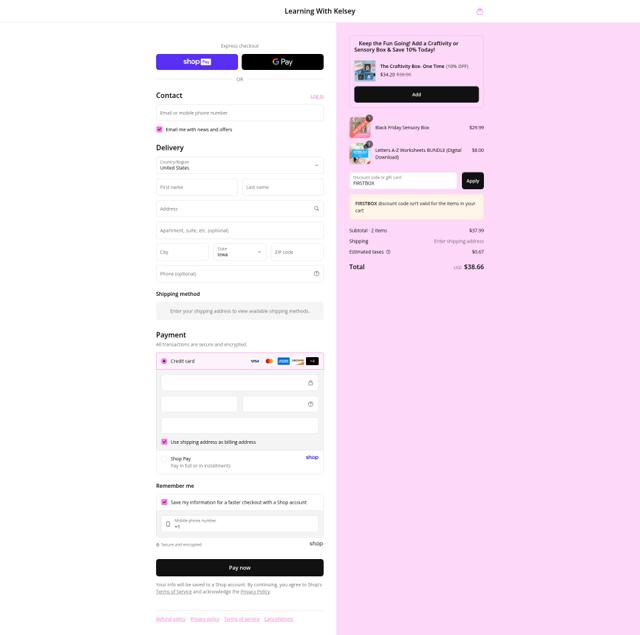 Learning With Kelsey checkout page showing Learning With Kelsey discount code box | Screenshot taken by SimplyCodes community member on Aug 22, 2025