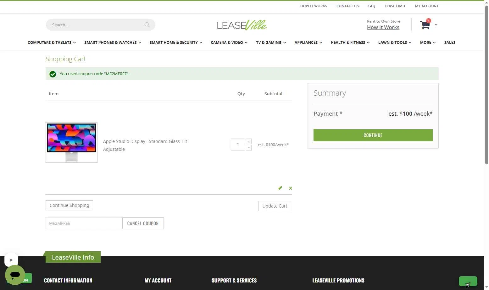 Leaseville checkout page showing Leaseville discount code box | Screenshot taken by SimplyCodes community member on Jan 25, 2026