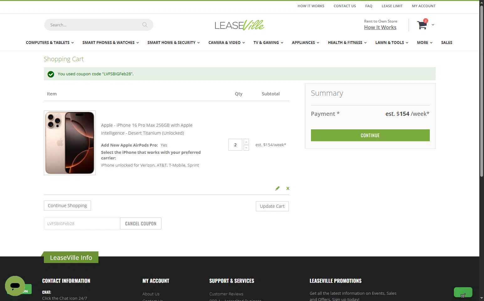 Leaseville checkout page showing Leaseville discount code box | Screenshot taken by SimplyCodes community member on Oct 18, 2025