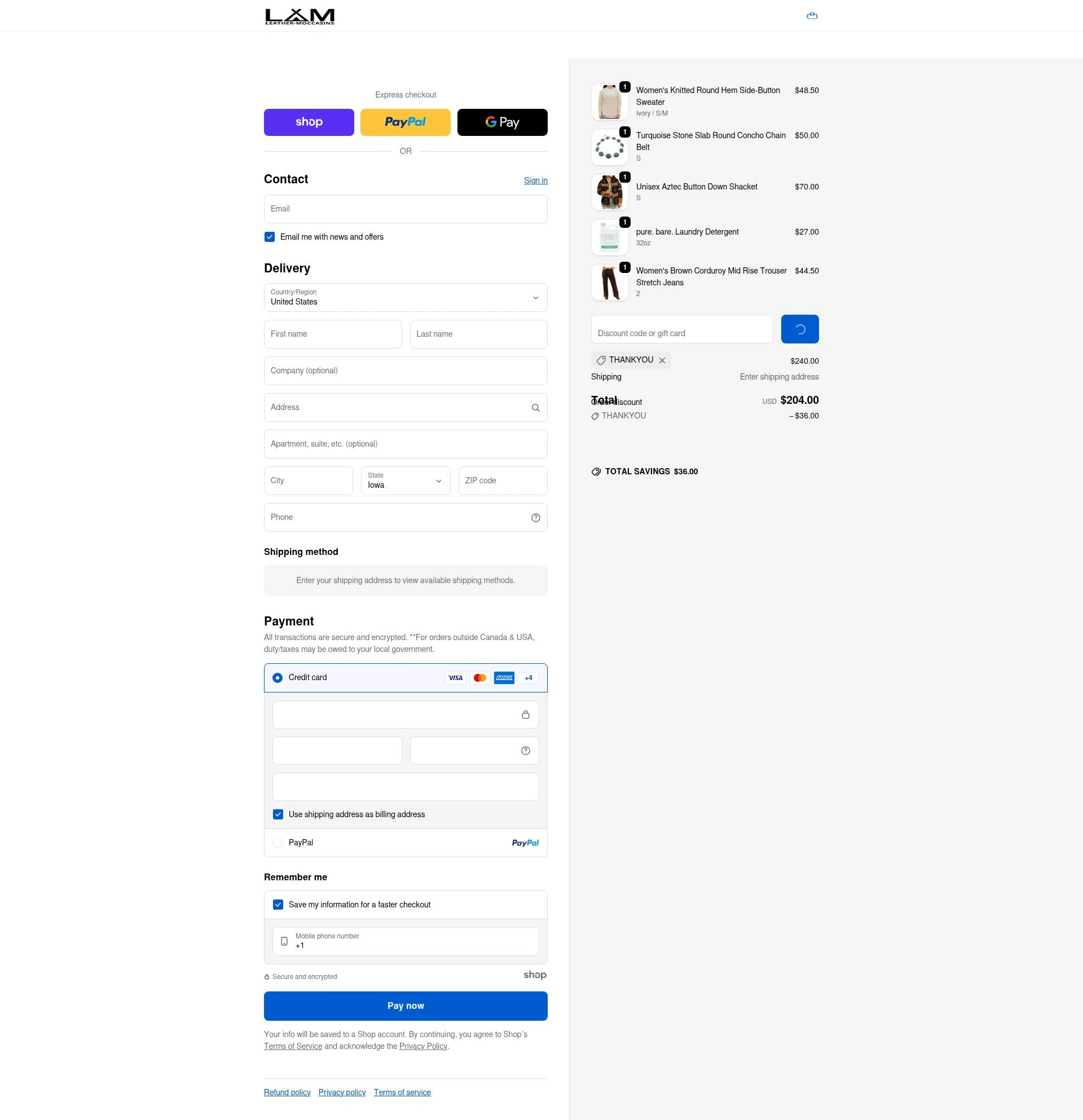 Leather-Moccasins checkout page showing Leather-Moccasins promo code box | Screenshot taken by SimplyCodes community member on Jan 2, 2026