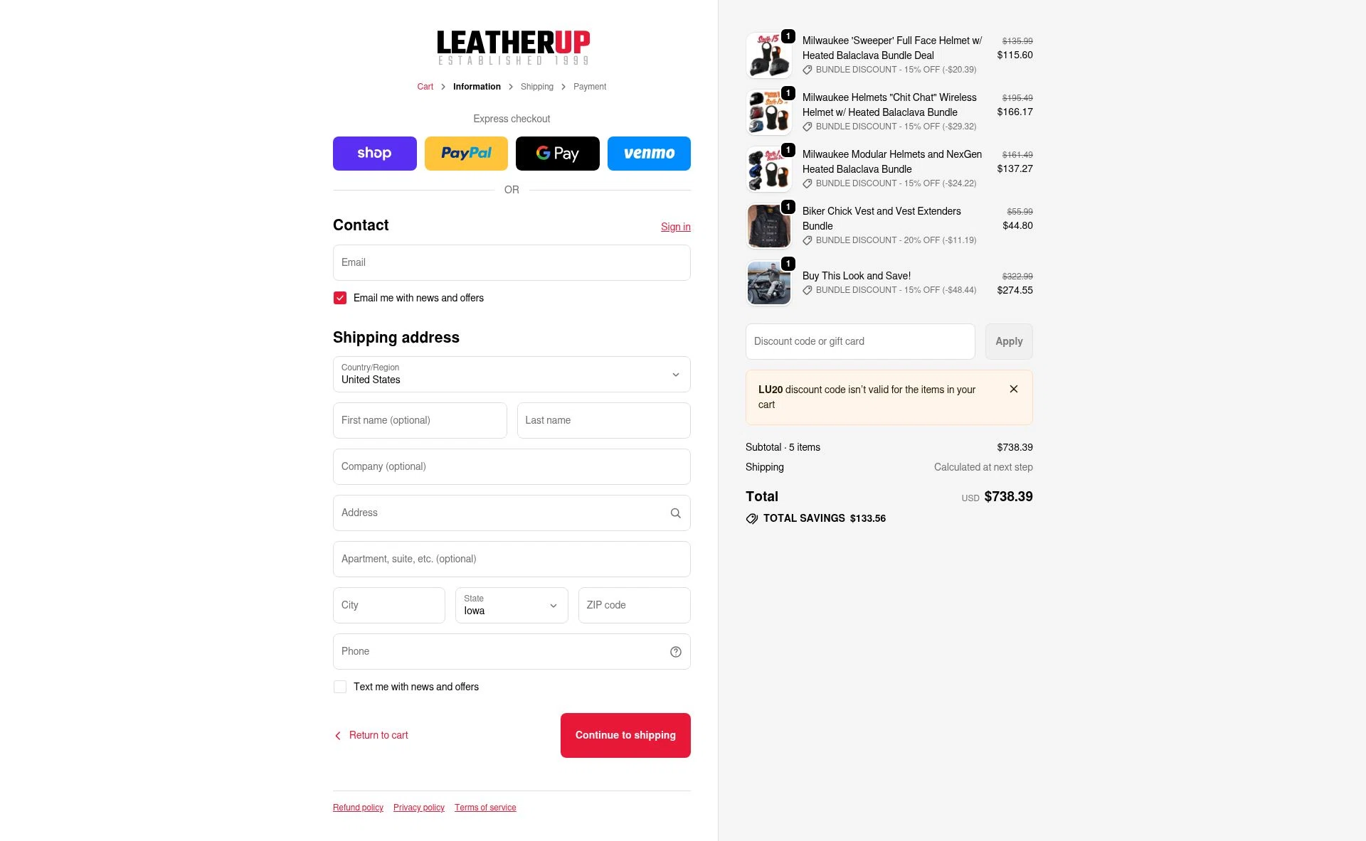 LeatherUp checkout page showing LeatherUp promo code box | Screenshot taken by SimplyCodes community member on Dec 28, 2025