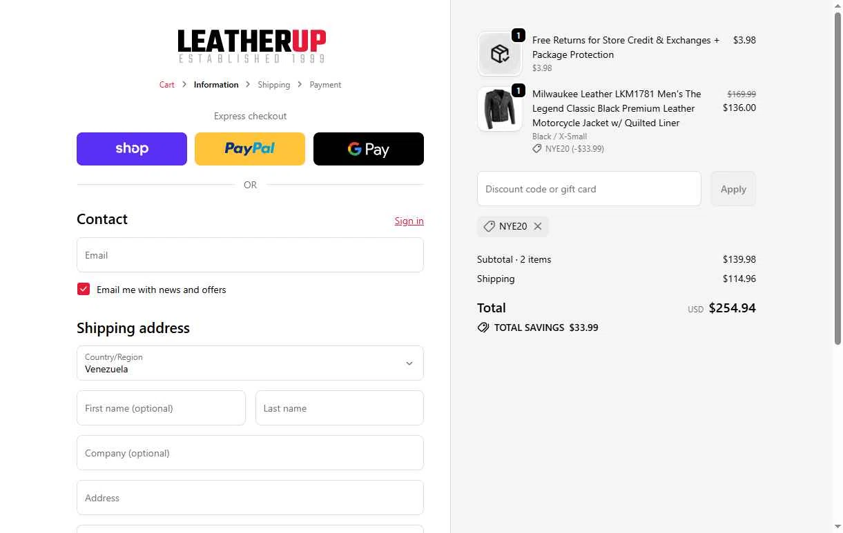 LeatherUp checkout page showing LeatherUp promo code box | Screenshot taken by SimplyCodes community member on Dec 30, 2025