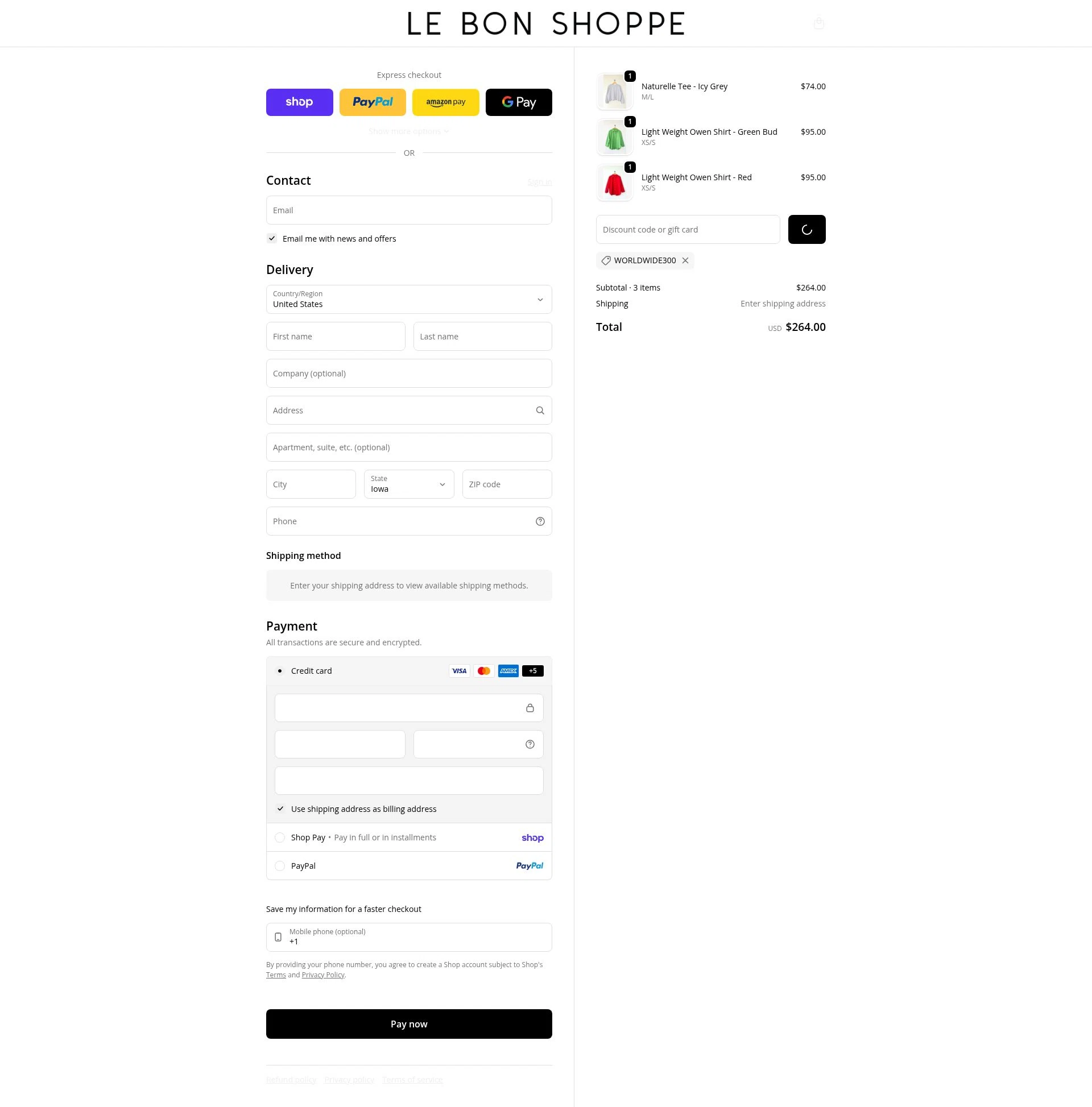 Le Bon Shoppe checkout page showing Le Bon Shoppe discount code box | Screenshot taken by SimplyCodes community member on Feb 16, 2026