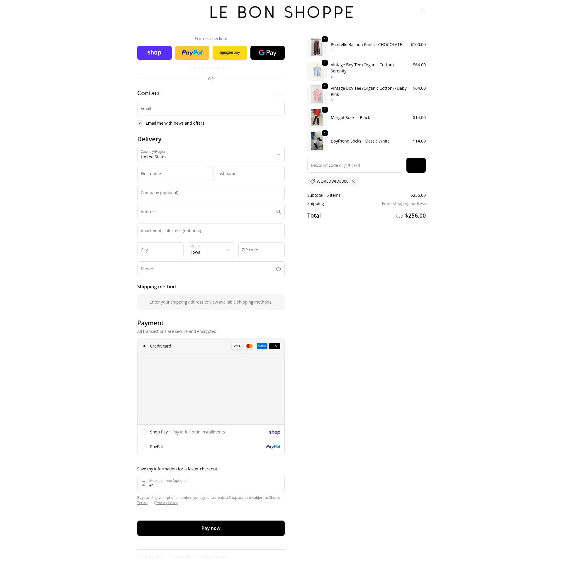 Le Bon Shoppe checkout page showing Le Bon Shoppe discount code box | Screenshot taken by SimplyCodes community member on Feb 21, 2026