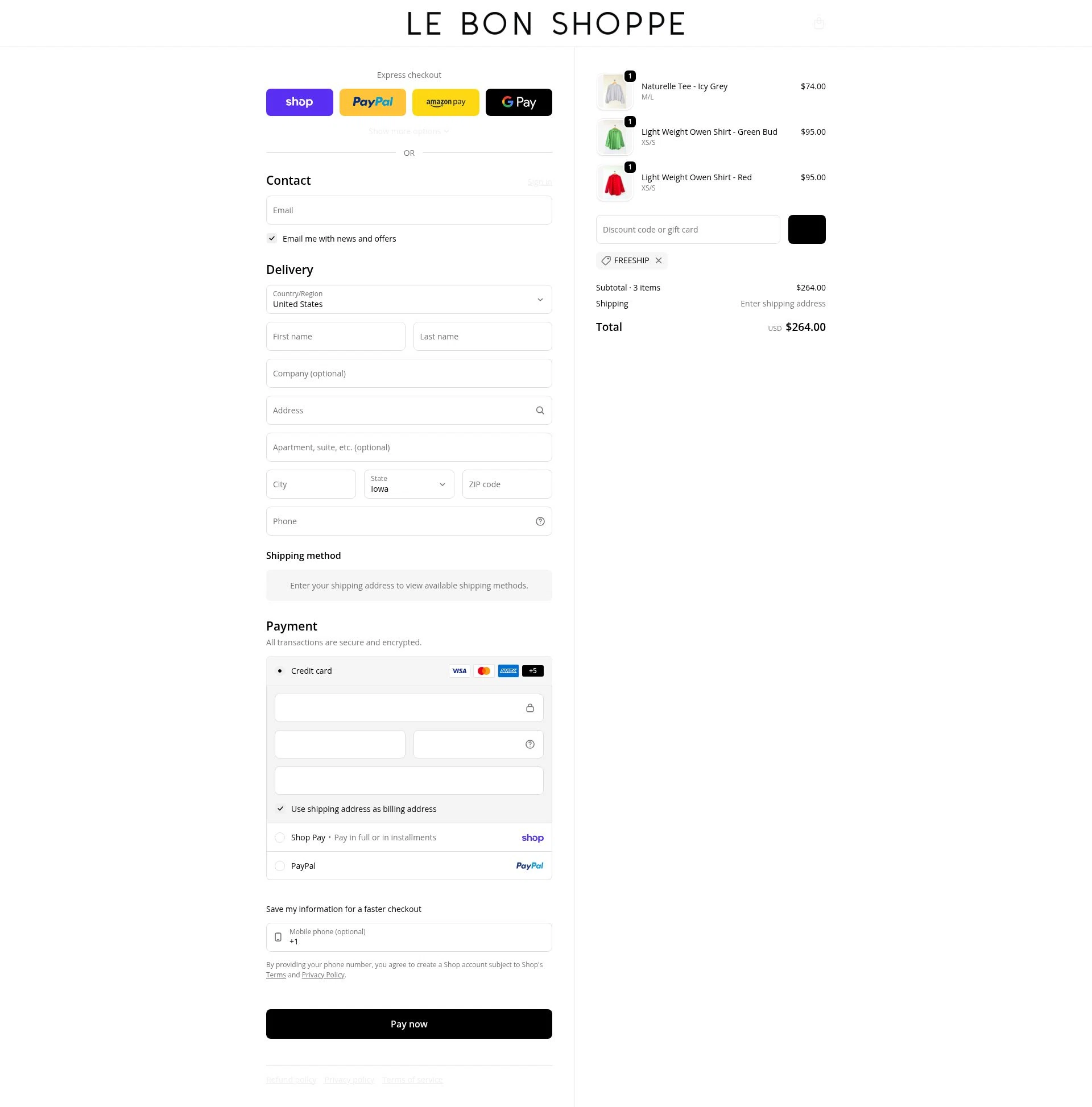 Le Bon Shoppe checkout page showing Le Bon Shoppe discount code box | Screenshot taken by SimplyCodes community member on Feb 16, 2026
