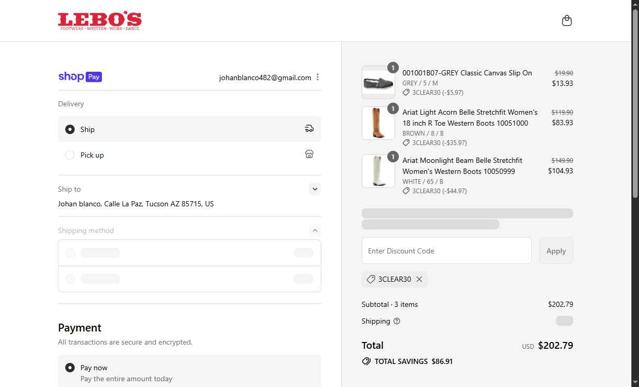 Lebo's checkout page showing Lebo's coupon code box | Screenshot taken by SimplyCodes community member on Aug 21, 2025
