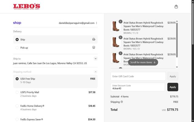 Lebo's checkout page showing Lebo's coupon code box | Screenshot taken by SimplyCodes community member on Aug 30, 2025