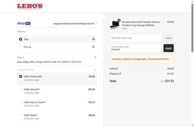 Lebo's checkout page showing Lebo's coupon code box | Screenshot taken by SimplyCodes community member on Aug 27, 2025