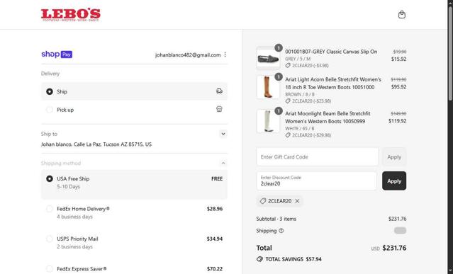 Lebo's checkout page showing Lebo's coupon code box | Screenshot taken by SimplyCodes community member on Aug 21, 2025