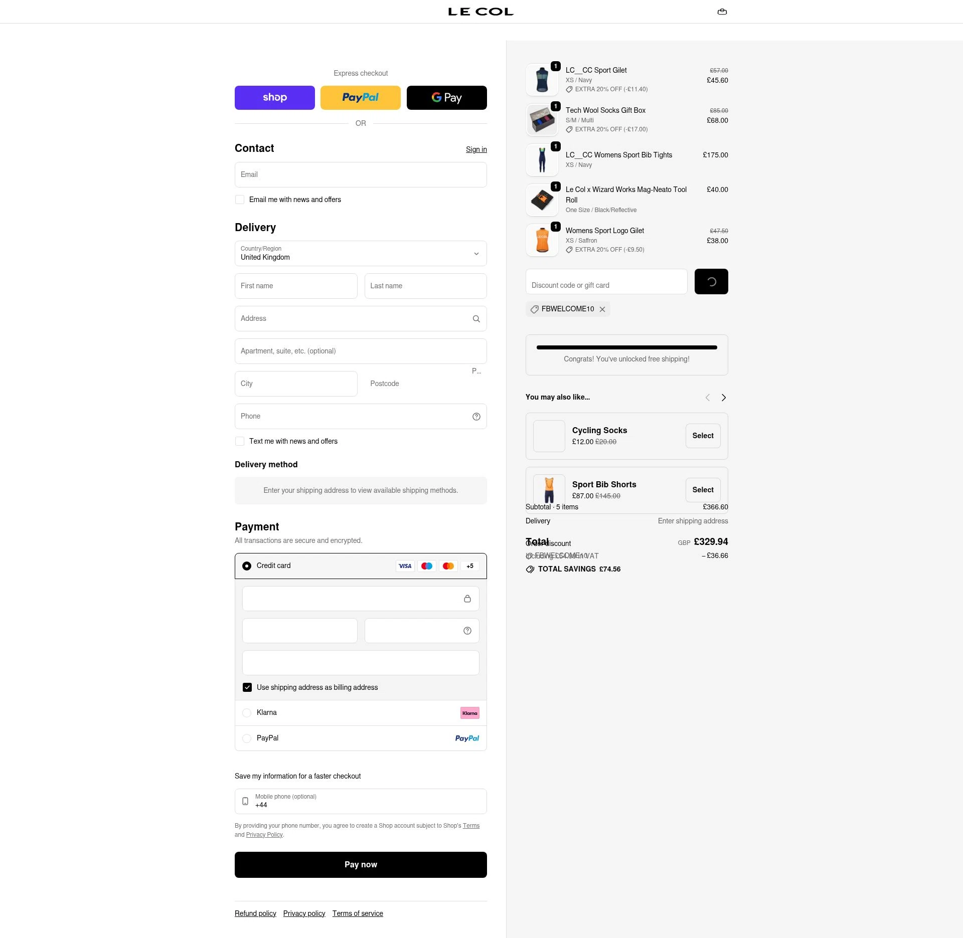 Le Col checkout page showing Le Col discount code box | Screenshot taken by SimplyCodes community member on Jan 17, 2026