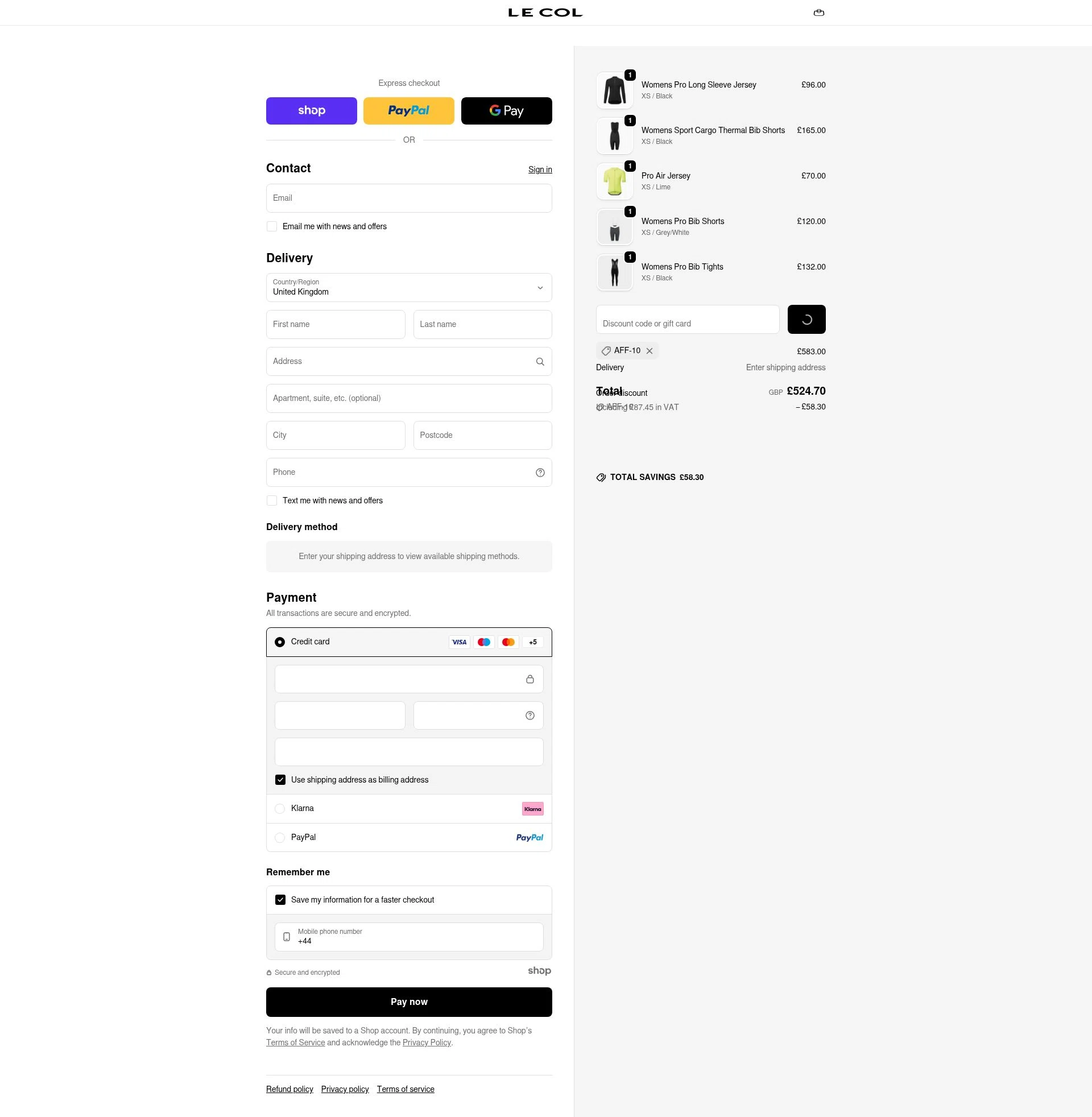 Le Col checkout page showing Le Col discount code box | Screenshot taken by SimplyCodes community member on Dec 28, 2025