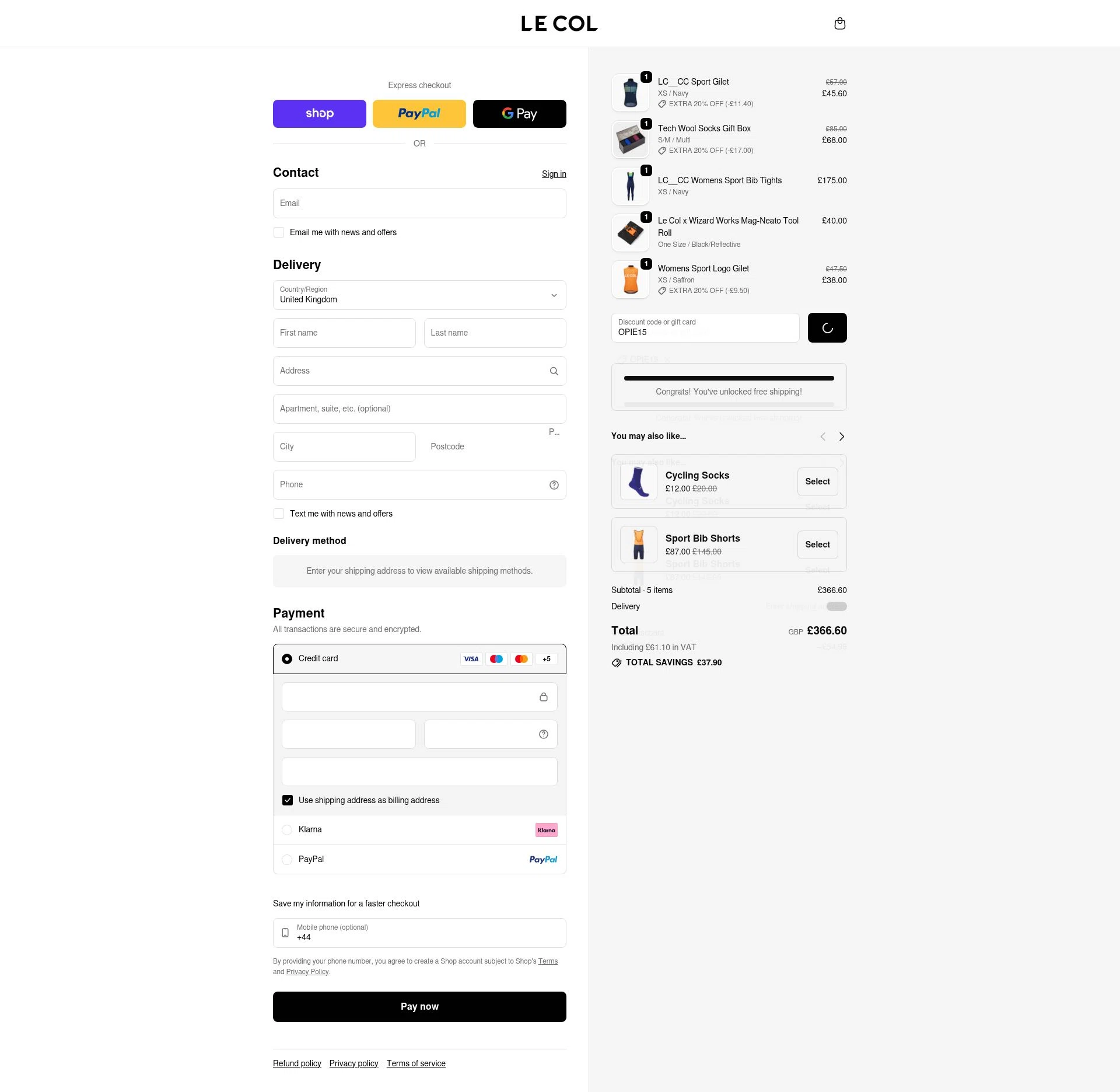 Le Col checkout page showing Le Col discount code box | Screenshot taken by SimplyCodes community member on Jan 17, 2026
