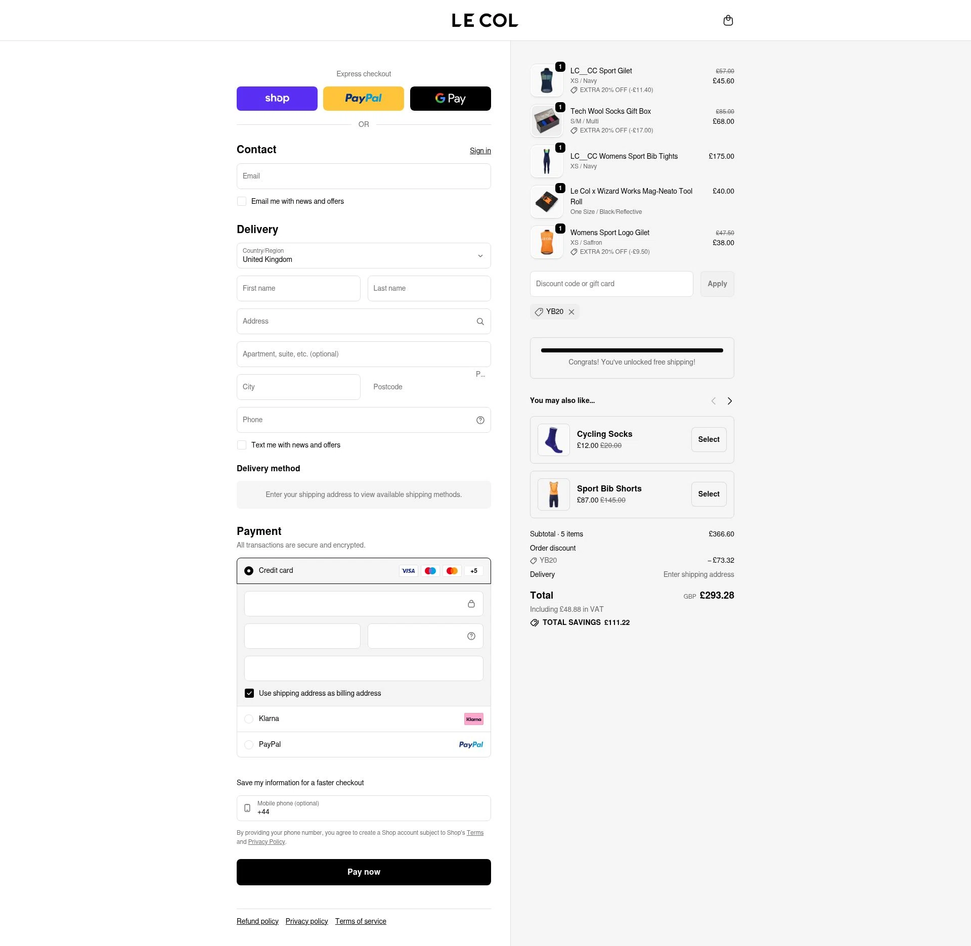 Le Col checkout page showing Le Col discount code box | Screenshot taken by SimplyCodes community member on Jan 17, 2026