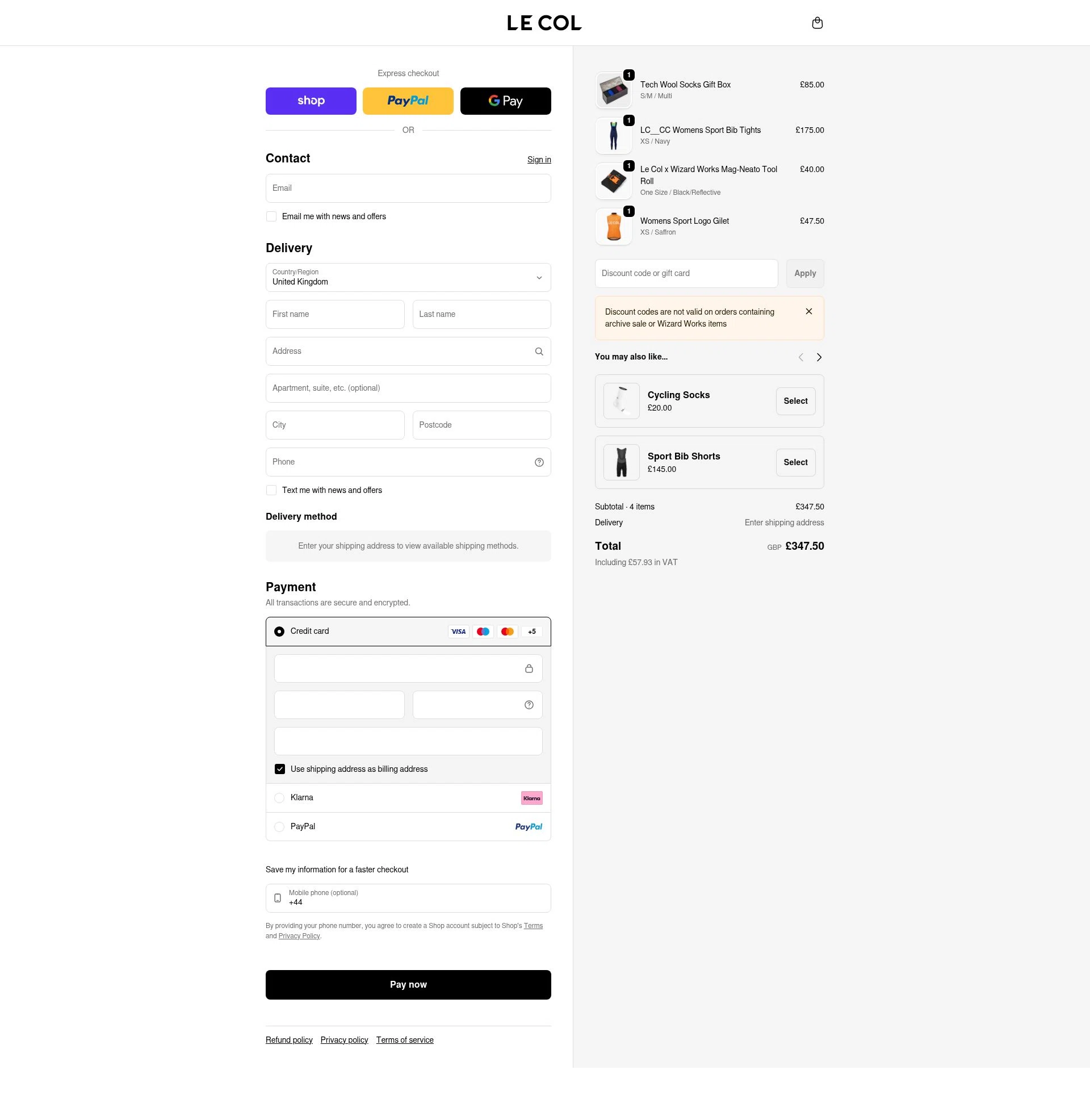 Le Col checkout page showing Le Col discount code box | Screenshot taken by SimplyCodes community member on Feb 4, 2026