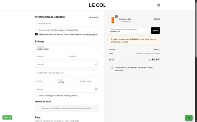 Le Col checkout page showing Le Col discount code box | Screenshot taken by SimplyCodes community member on Sep 12, 2025