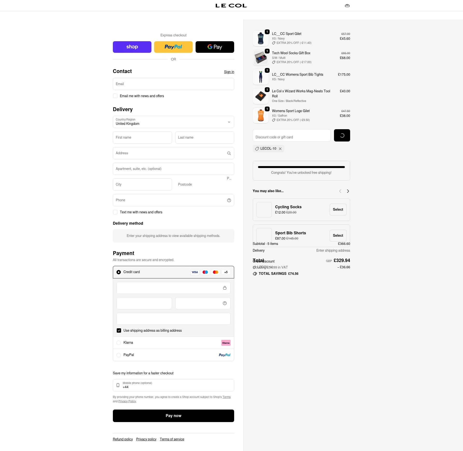 Le Col checkout page showing Le Col discount code box | Screenshot taken by SimplyCodes community member on Jan 17, 2026
