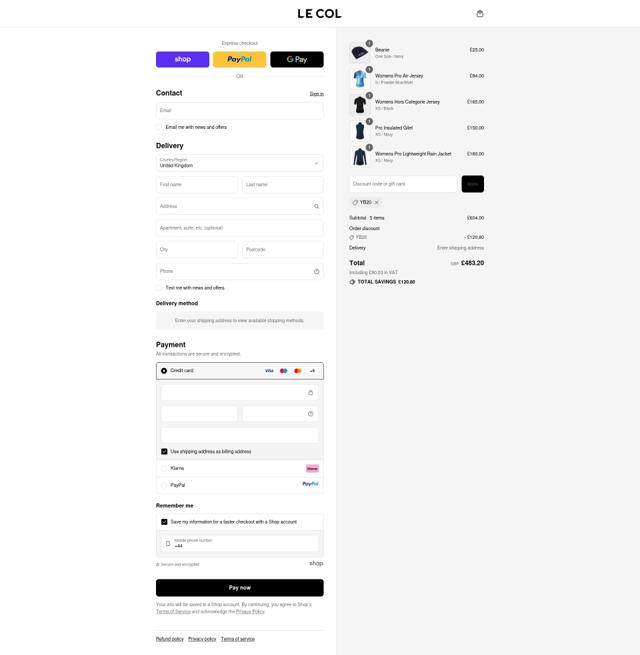 Le Col checkout page showing Le Col discount code box | Screenshot taken by SimplyCodes community member on Sep 12, 2025