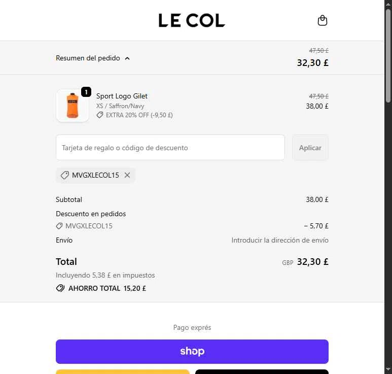Le Col checkout page showing Le Col discount code box | Screenshot taken by SimplyCodes community member on Jan 17, 2026