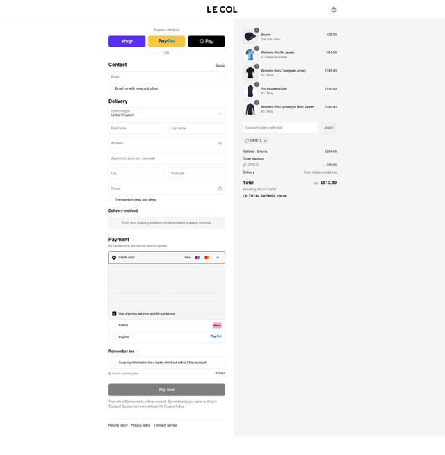 Le Col checkout page showing Le Col discount code box | Screenshot taken by SimplyCodes community member on Sep 12, 2025