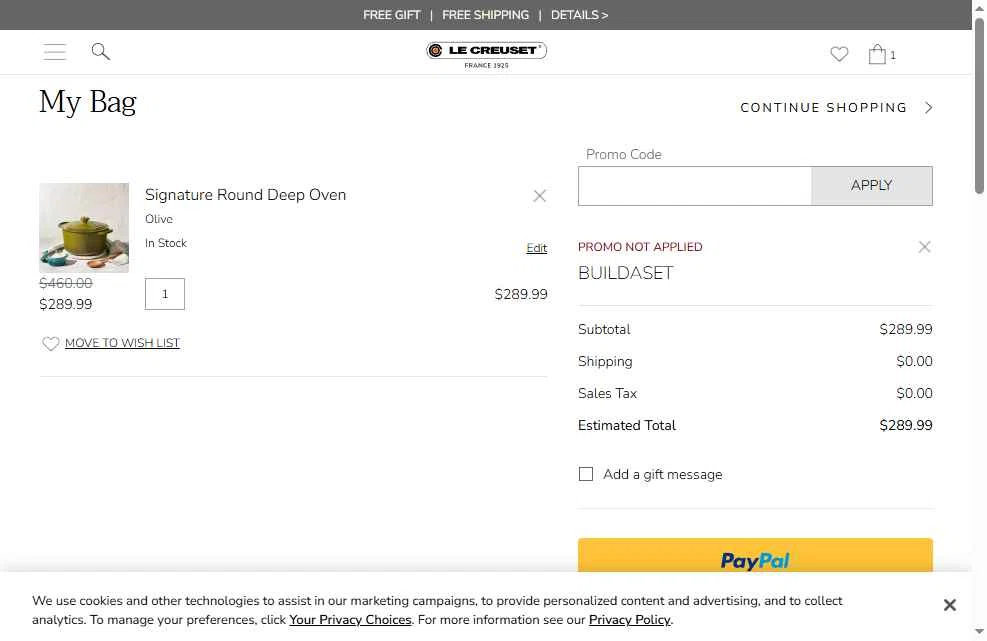 Verification screenshot for 20% Off Building a Set Full Price Items at Le Creuset - 18d ago