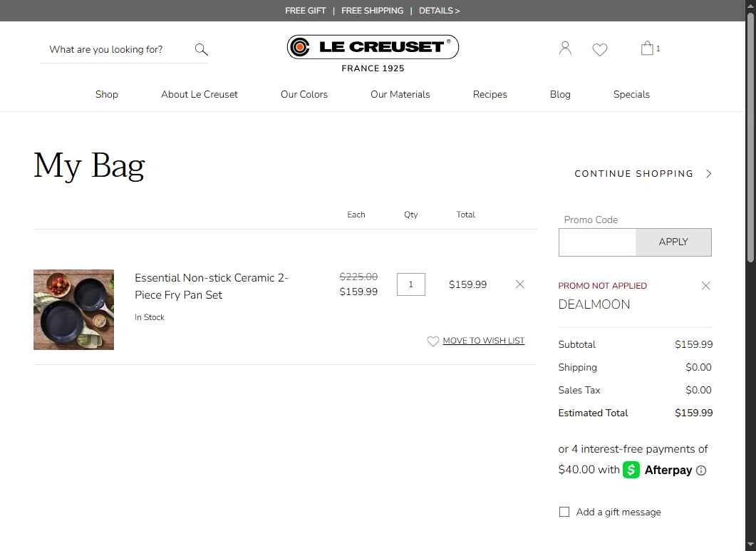 Verification screenshot for 20% Off Winter Savings Event at Le Creuset - 21d ago