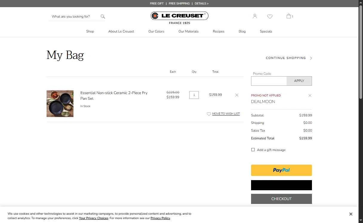 Verification screenshot for 20% Off Winter Savings Event at Le Creuset - 21d ago