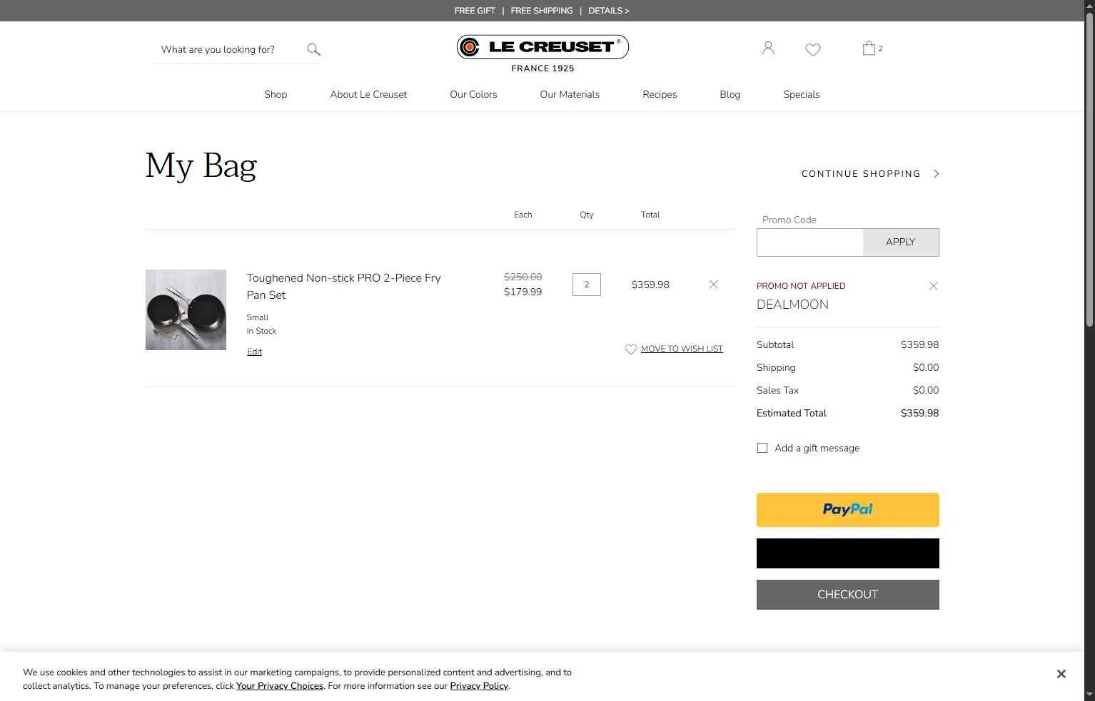 Verification screenshot for 20% Off Winter Savings Event at Le Creuset - 15d ago